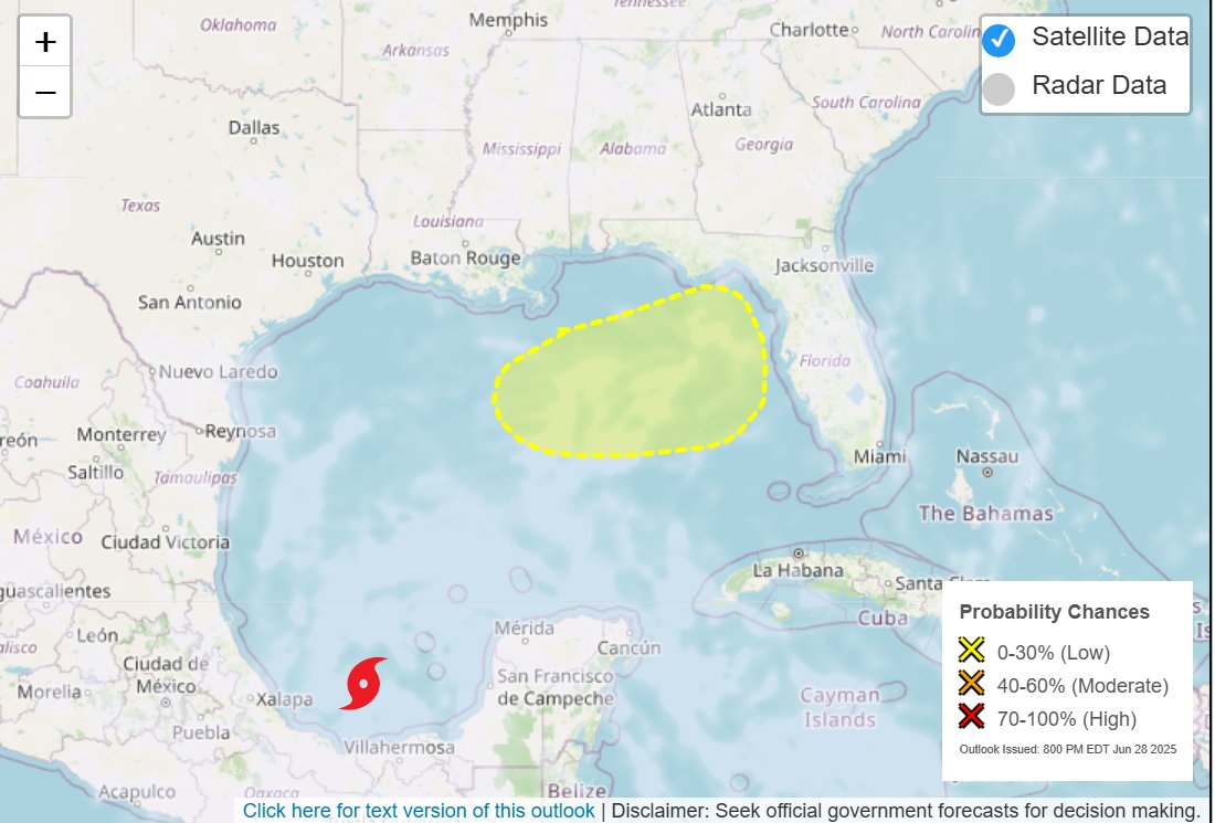 📷 There is a low (20%) chance of tropical cyclone formation in the next 7 days in the Gulf:   A broad area of low pressure located near the northeastern Gulf coast could form later next week. Conditions could be favorable for tropical cyclone formation. thnlink.com