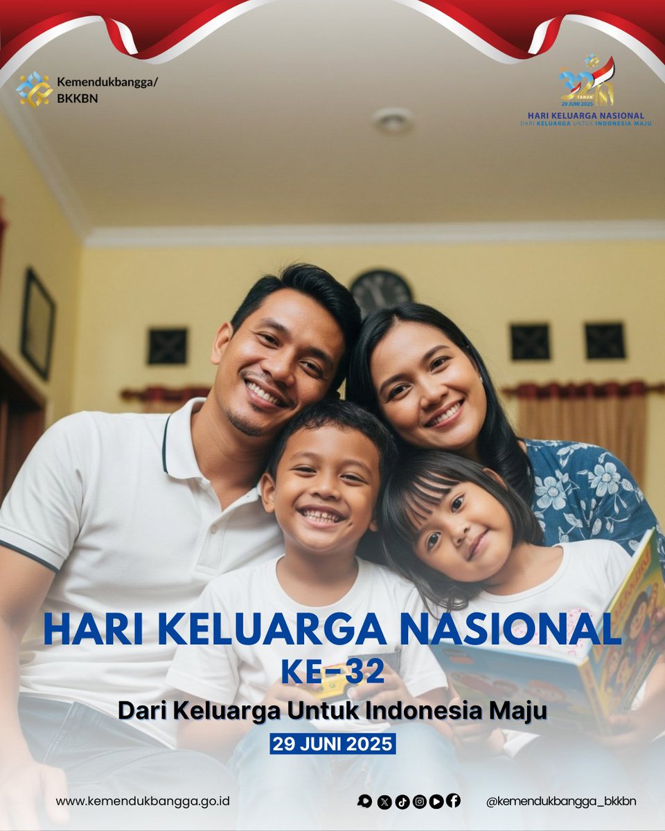 kemendukbangga's tweet photo. Juni, Bulannya Keluarga!
Sobat Kemendukbangga/BKKBN hari ini, 29 Juni 2025, Indonesia memperingati HARGANAS ke-32.Mari jadikan momen ini sebagai pengingat pentingnya peran keluarga dalam membangun generasi yg sehat, bahagia &amp; berkualitas.
#HariKeluarga #Kemendukbangga_BKKBN https://t.co/92jwc4zwao