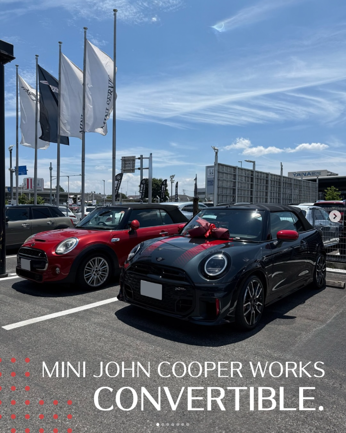 GlanzMini's tweet photo. 【MINI千葉北】
祝・ご納車！！
MINI JOHN COOPER WORKS CONVERTIBLE.

この度は、コンバーチブルからのお乗り換え、
誠にありがとうございます😊
これからもハッピーなMINIライフをお過ごしください🌈
今後とも宜しくお願いいたします。

#納車 #コンバーチブル 
#jcw #f67 #minijcw #mini千葉北 https://t.co/admC5zYRnO