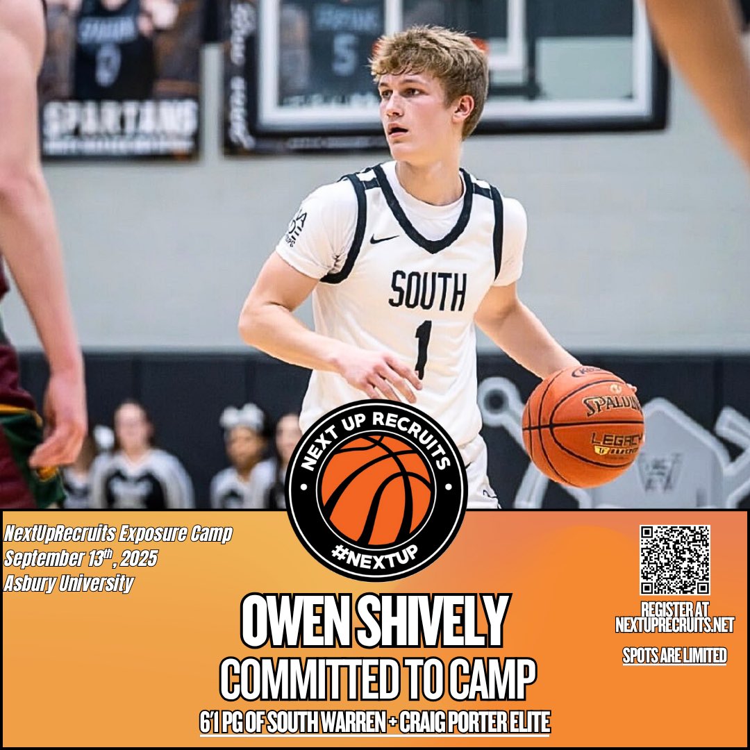 2026 - 6’1 PG Owen Shively (<a href="/OwenShively08/">Owen Shively</a>) of South Warren (KY) / Craig Porter Elite has registered for our Exposure Camp at Asbury U on September 13th. 

Register Here: nextuprecruits.sportngin.com/register/form/…