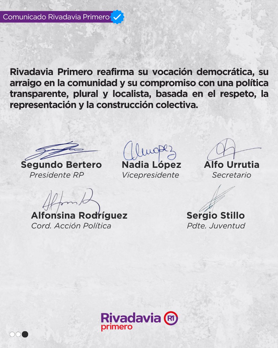 COMUNICADO OFICIAL DE RIVADAVIA PRIMERO ante la Asamblea del 28/06/25