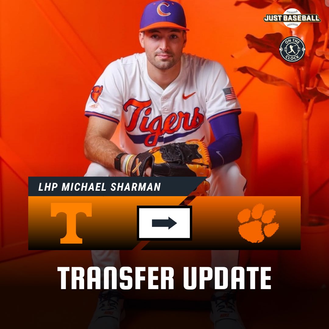 On The Clock | College Baseball and MLB Draft (@ontheclock_1) on Twitter photo TRANSFER: Per himself, Tennessee LHP Michael Sharman has committed to Clemson. Sharman posted a 3.18 ERA while striking out 25 over 22.2 IP. Real intriguing lefty heading to the Tigers. TRANSFER: Per himself, Tennessee LHP Michael Sharman has committed to Clemson. Sharman posted a 3.18 ERA while striking out 25 over 22.2 IP. Real intriguing lefty heading to the Tigers.