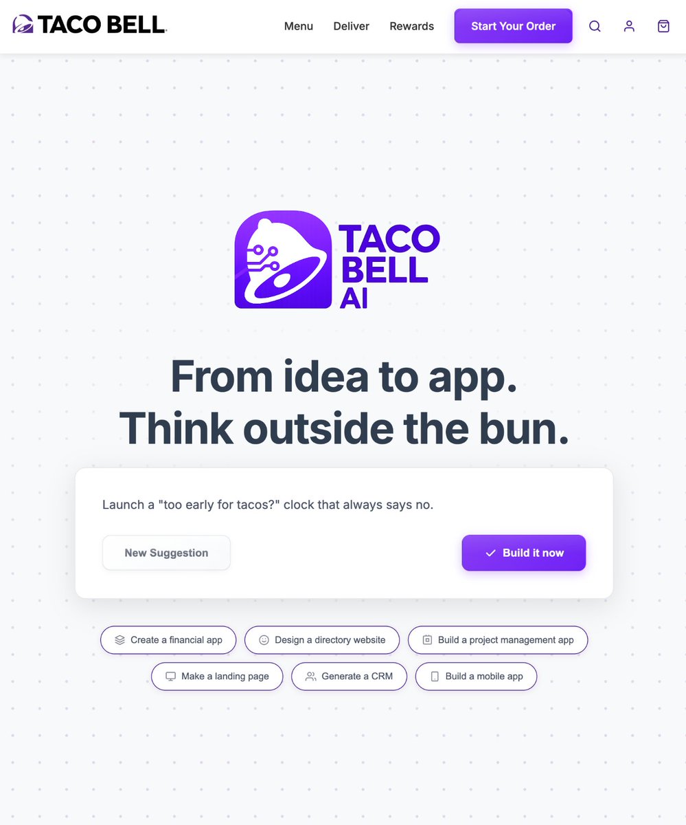 DJ_CURFEW's tweet image. Okay this is getting ridiculous with the AI app builders.. Taco Bell vibe coding?