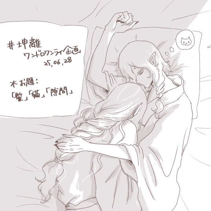 #坤離ワンドロワンライ企画
第4回  お題:「髪」「猫」「隙間」
1時間+5分
遅遅遅刻ー 