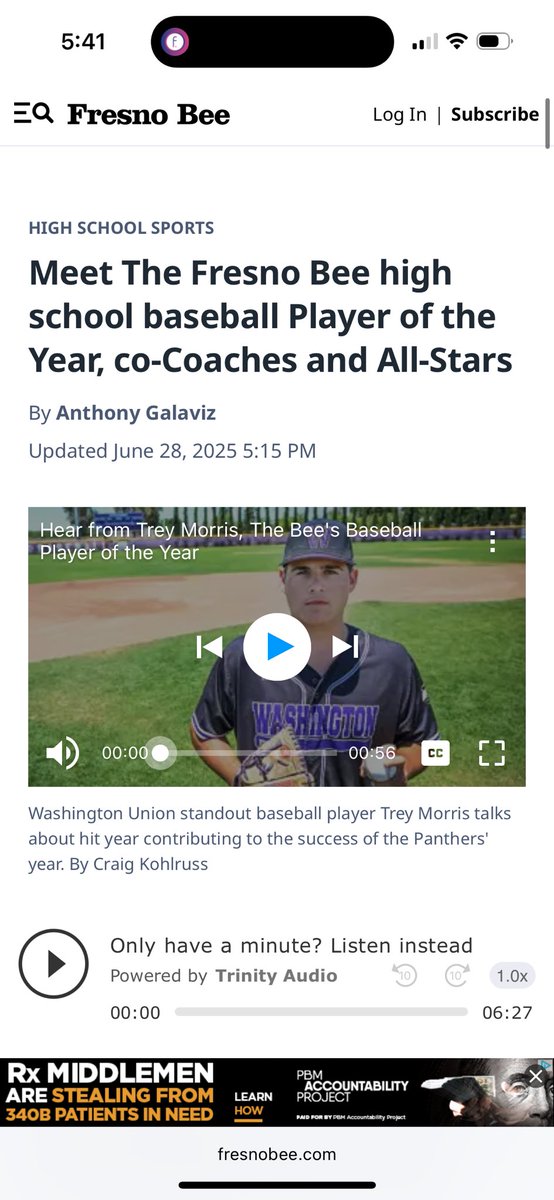 WUHS_Baseball's tweet image. Congratulations Trey Morris on being named Fresno Bee’s player of the Year!
Also shoutout to Panthers Davin Finderup and Cole Roth for being recognized as valley all stars! Thank you Anthony Galaviz for recognizing our players! Go Panthers!