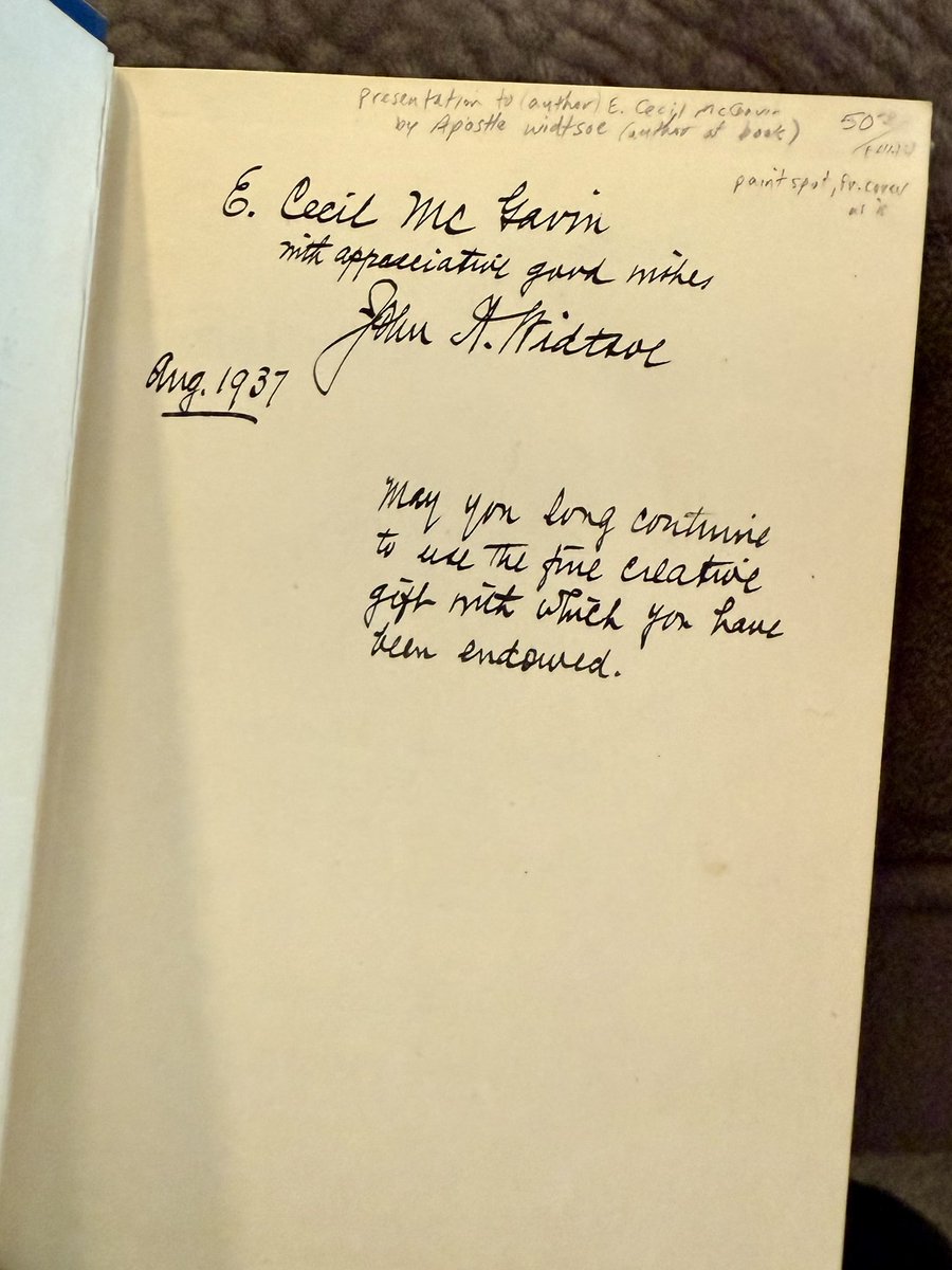 Mound_builder's tweet image. Looking through more of the books my dad left me and found this. Signed by apostle John A. Widtsoe. #LDS #Mormon