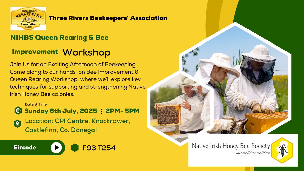 Native Irish Honey Bee Society (@nihbs) on Twitter photo Look out for the 'NIHBS Bee Signs' to guide you to the venue
Tea, coffee, sandwiches and traybakes will be available for all attendees.  
We'll also have Three Rivers banners at the venue entrance.  The CPI Centre is located on the main road in the centre of Castlefinn village, Look out for the 'NIHBS Bee Signs' to guide you to the venue
Tea, coffee, sandwiches and traybakes will be available for all attendees.  
We'll also have Three Rivers banners at the venue entrance.  The CPI Centre is located on the main road in the centre of Castlefinn village,