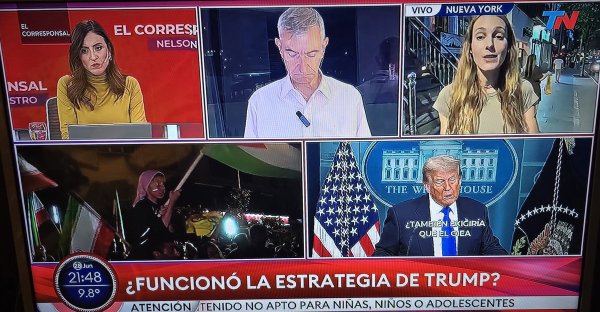 Sergio Pikholtz (@sergiopik) on Twitter photo Es tan fuerte el sentimiento woke anti Trumpista de <a href="/nevadagrosa/">Nieves Zuberbuhler</a>, corresponsal de <a href="/todonoticias/">TN - Todo Noticias</a> en Nueva York, que en pocos minutos logró reconventir la realidad:
*Irán quiere tener una bomba atómica para defenderse de USA y de Israel.
*Israel está en el mismo nivel que Corea del Es tan fuerte el sentimiento woke anti Trumpista de <a href="/nevadagrosa/">Nieves Zuberbuhler</a>, corresponsal de <a href="/todonoticias/">TN - Todo Noticias</a> en Nueva York, que en pocos minutos logró reconventir la realidad:
*Irán quiere tener una bomba atómica para defenderse de USA y de Israel.
*Israel está en el mismo nivel que Corea del