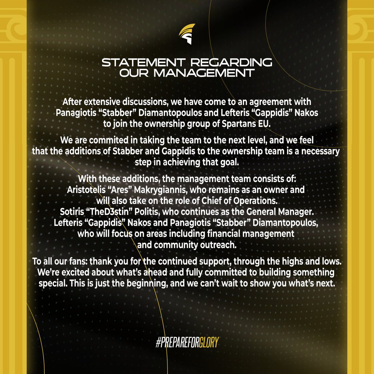 Statement regarding the management team of SpartansEU!
#PrepareForGlory