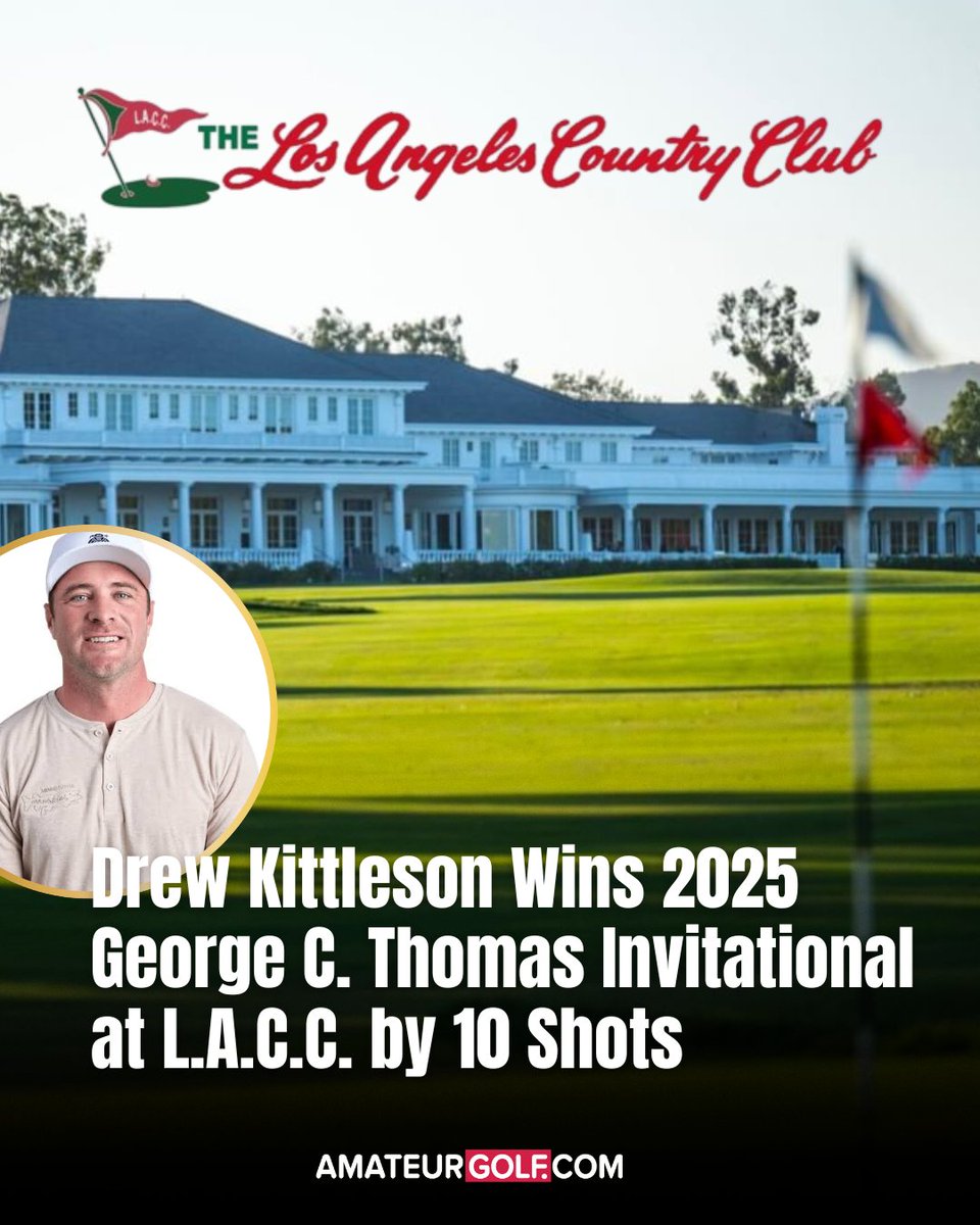 amateurgolfcom's tweet image. Drew Kittleson wins the 2025 George C. Thomas Invitational at LACC by 10 shots 🔥
203 (-7) on one of amateur golf’s toughest tests.
A masterclass at one of George C. Thomas Jr.’s greatest designs.
amateurgolf.com/golf-tournamen…
#AmateurGolf #LACC
