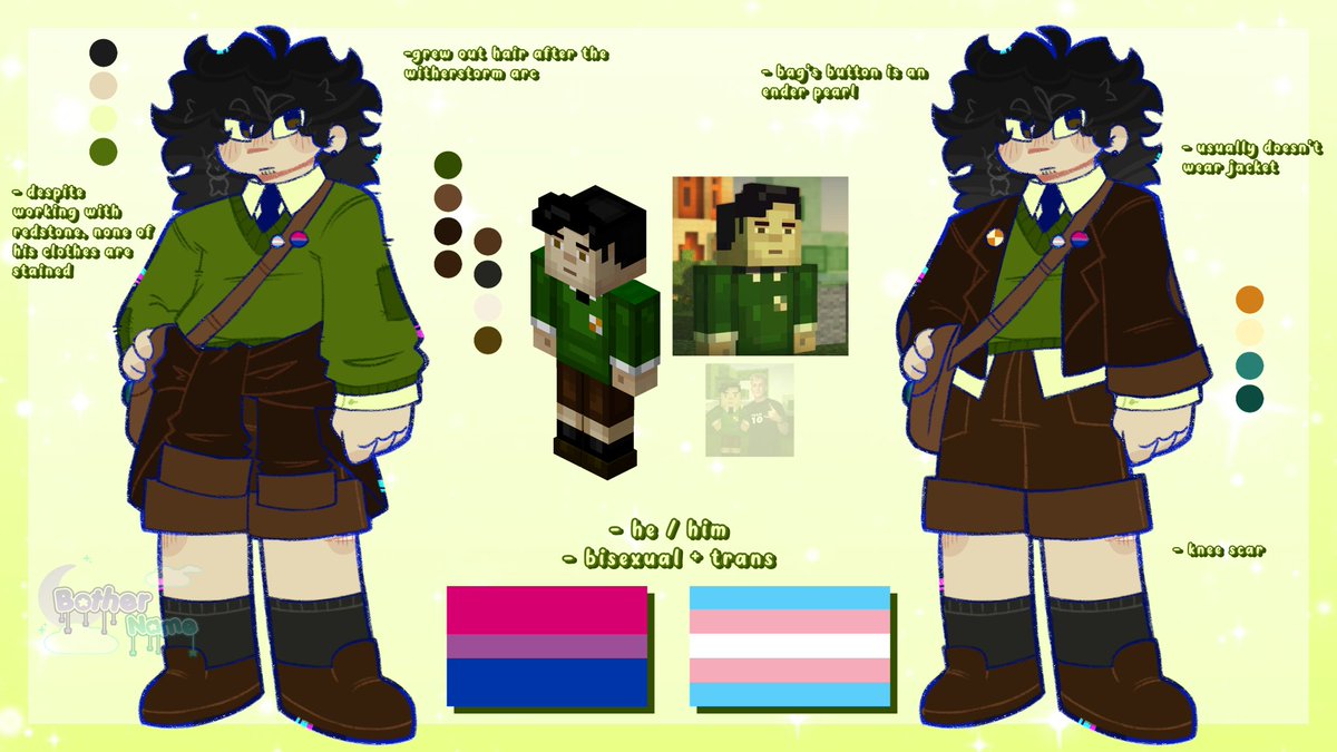 Bother_Name's tweet image. Two more refs !!!!!! One for Colby aka my very headcanoned version of a random npc from mcsm and Lunula :3