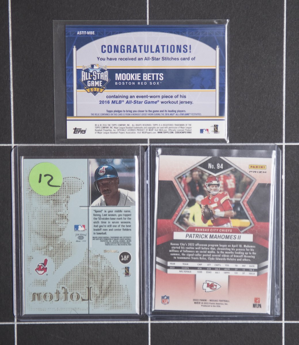 Robert Inglis (@thatphotoguy007) on Twitter photo Lot 36: $12 EA Mookie All Star Workout Worn. Mahomes is a Red Prizm. And a really nice Metal Kenny Lofton. Those are hard to find <a href="/penguinsunburn/">penguinsunburn</a> Lot 36: $12 EA Mookie All Star Workout Worn. Mahomes is a Red Prizm. And a really nice Metal Kenny Lofton. Those are hard to find <a href="/penguinsunburn/">penguinsunburn</a>
