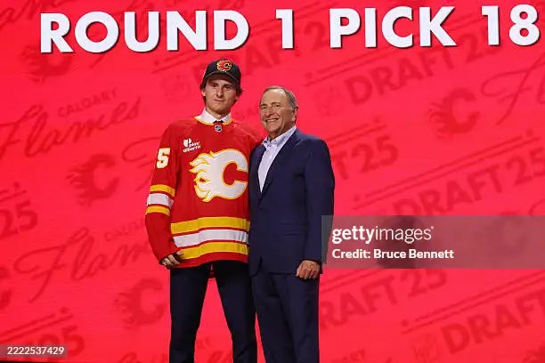 miketgould's tweet photo. Post-draft Top 15 Flames prospects:

1. Zayne Parekh
2. Hunter Brzustewicz
3. Cole Reschny
4. Jacob Battaglia
5. Etienne Morin
6. Matvei Gridin
7. Henry Mews
8. Cullen Potter
9. Andrew Basha
10. Aydar Suniev
11. Sam Honzek
12. Theo Stockselius
13. William Stromgren
14. Kirill Zarubin
15. Arsenii Sergeev