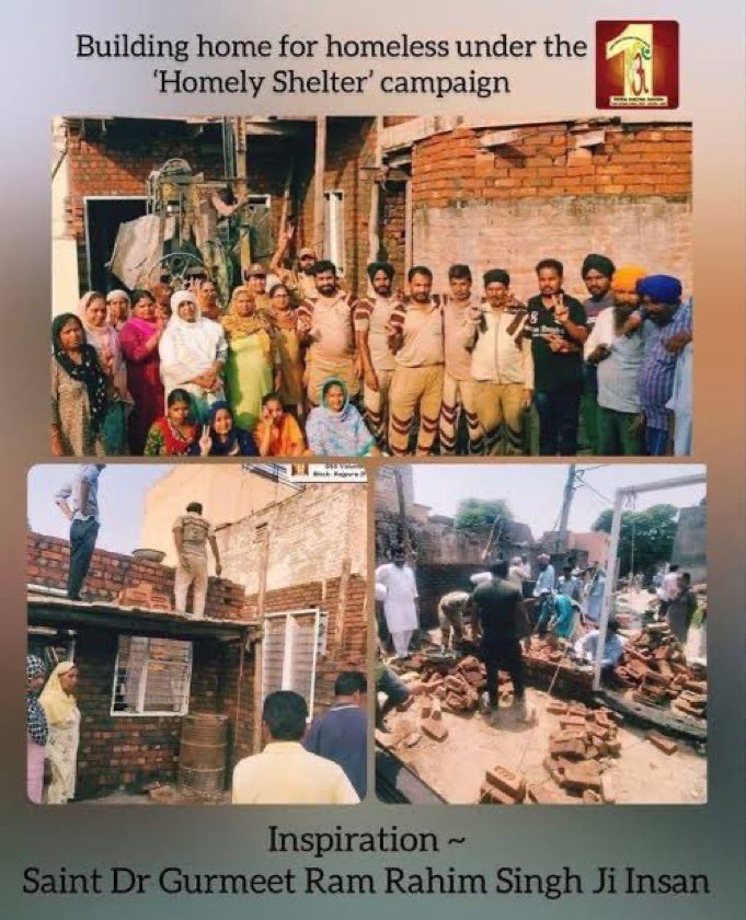 jituinsan55's tweet image. The Homely Shelter initiative by Baba Ram Rahim and Dera Sacha Sauda volunteers builds free homes for the destitute, transforming lives by providing stability and hope. #HomeForHomeless
#Aashiyana #HomelyShelter