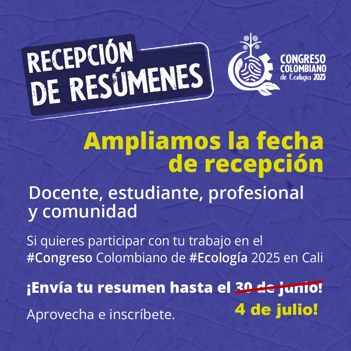 Estimada comunidad, desde el Comité Académico del CCE2025 hemos ampliado la fecha de recepción de resúmenes!!!!
Toda la info del evento la encuentran en la página oficial: arasari-ci.com/cce2025
¡Nos vemos en septiembre en Cali!