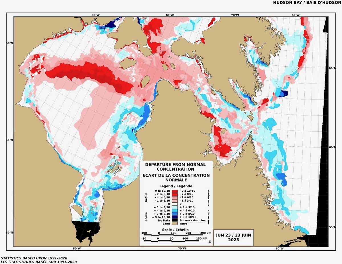 AEDerocher's tweet photo. Precious little ice left in Hudson Bay but some polar bears we're tracking are staying offshore. Based on their poor condition this spring, some bears may need another seal or two to survive the on land period. Satellite images can't see the small bits the bears are using. https://t.co/uSY2PzcmWW