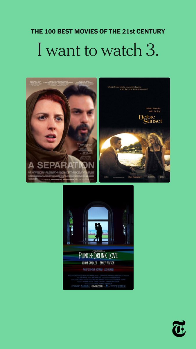 Of the New York Times' 100 Best Movies of the 21st century, I'm glad to say that I've so far seen most of them. #FilmTwitter