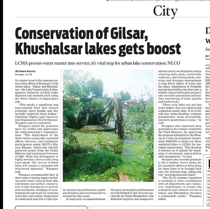 Conservation of Gilsar, Khushalsar lakes gets boost -via Greater Kashmir
greaterkashmir.com/city/conservat…
