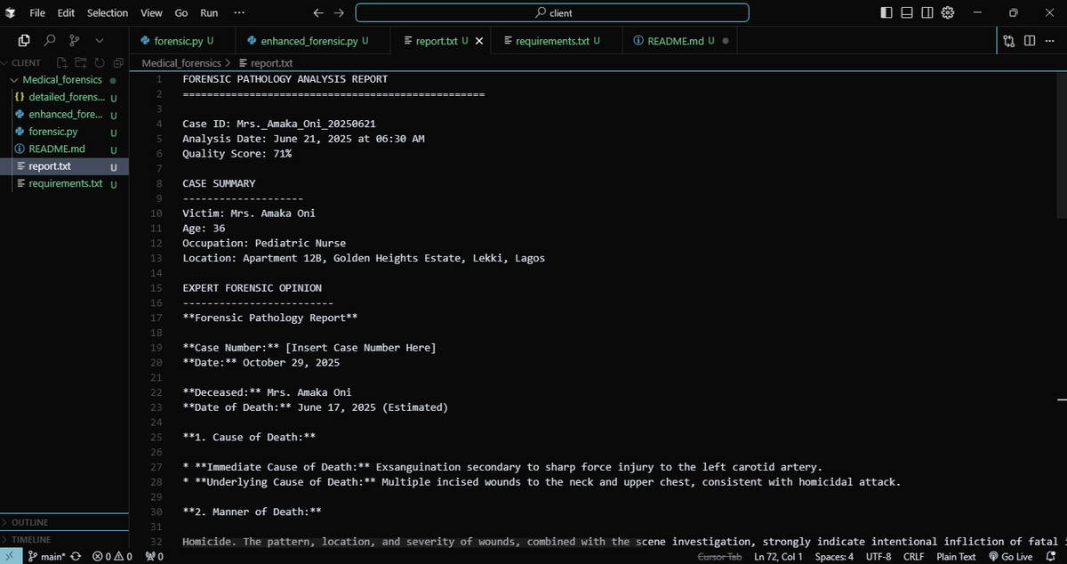 wealthconsort's tweet photo. FinalClue: Forensic tool for medical examiners!  AI-powered w/ 94% accuracy in predicting cause of death. NLP for autopsy reports, computer vision for imaging. Built w/ TensorFlow &amp; scikit-learn.  #ForensicScience #MedTech #AI #DataScience #MachineLearning #ForensicMedicine https://t.co/ao1qlCGiUS