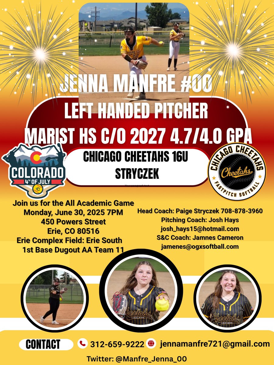 Jenna Manfre (@manfre_jenna_00) on Twitter photo I am so honored to be playing in the All-Academic game Monday June 30! I can’t wait to show off all I can do on the mound and at the plate! I would love to see you there! <a href="/CheetahsPS16u/">Chicago Cheetahs Stryczek 16U</a> <a href="/BoDomeBville/">Bo Dome Bensenville</a> <a href="/SLUSoftball/">SLU Softball</a> <a href="/BUKnightsSB/">Bellarmine Softball</a> <a href="/VUSoftball/">Villanova Softball</a> <a href="/ButlerSoftball/">Butler Softball</a> <a href="/IndStSoftball/">Indiana State Softball</a> I am so honored to be playing in the All-Academic game Monday June 30! I can’t wait to show off all I can do on the mound and at the plate! I would love to see you there! <a href="/CheetahsPS16u/">Chicago Cheetahs Stryczek 16U</a> <a href="/BoDomeBville/">Bo Dome Bensenville</a> <a href="/SLUSoftball/">SLU Softball</a> <a href="/BUKnightsSB/">Bellarmine Softball</a> <a href="/VUSoftball/">Villanova Softball</a> <a href="/ButlerSoftball/">Butler Softball</a> <a href="/IndStSoftball/">Indiana State Softball</a>