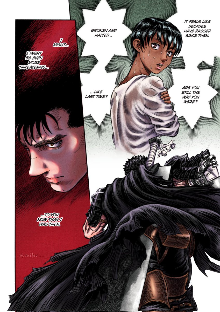 mihr__'s tweet photo. "I might be even more threatening to you now than I was then." 💔

Colored panel from chapter 145.

#berserk #berserkmanga #mangacoloring https://t.co/YLjADCMLvG