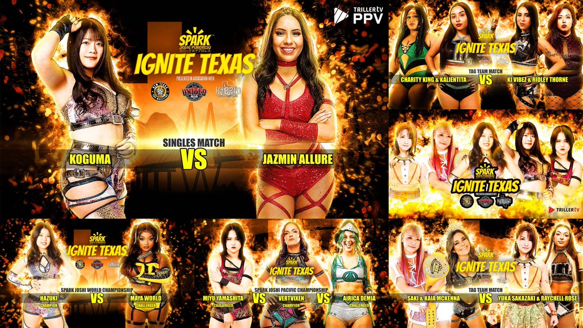 Triller_TV's tweet photo. Experience the fire! ๐ฅ
@SparkJoshiPuro brings its unique brand of action to Texas TODAY for a big afternoon of wrestling action.
#IgniteTexas | LIVE at 4PM ET | TrillerTV PPV ๐บ https://t.co/iYX79pgZnF