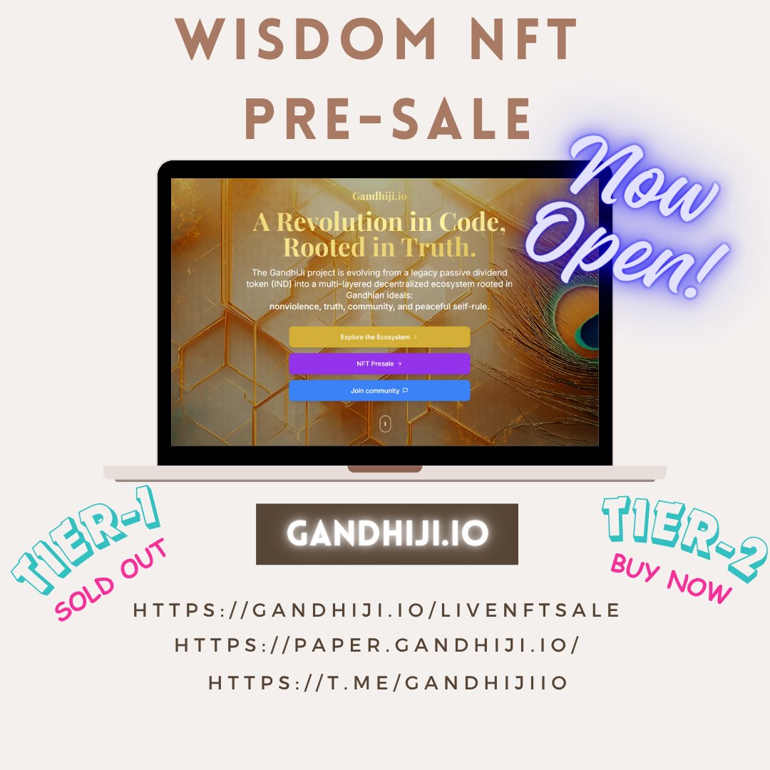 Thanks 2 our amazing #community 4 believing in Wisdom #NFTs ! 🙌 Shaping #Web3  with innovation &amp; value. 🌟
Unite: gandhiji.io/livenftsale
<a href="/gandhijiio2018/">Gandhiji.io</a> <a href="/cryptianoC1/">CryptianoCoinaldo</a> <a href="/earnwithrk/">RK Gupta (EarnWithRK)</a> <a href="/JoeParys/">Joe Parys</a> <a href="/OracleFastMoney/">ORACLE FAST MONEY TRADER</a> 
#GandhijiNFT #WisdomNFT #NFTLaunch #CryptoRevolution #OpenseaNFT #BTC