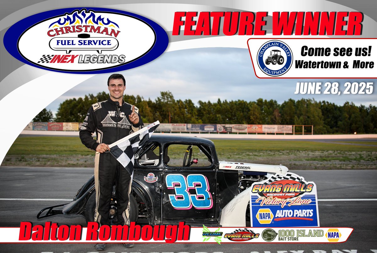 Feature Results for the Christman Fuel Service INEX Legends on Champlain Valley Equipment Ag Appreciation Night

1. Dalton Rombough, Gilligan, Thornton, Oomen, Malbeuf, Ja. Hall, Goodnough, Wilmot, Piasecki, Siebert, Christman, Bush, Carr, Fiorini, Berr, Herring, Jo. Hall
