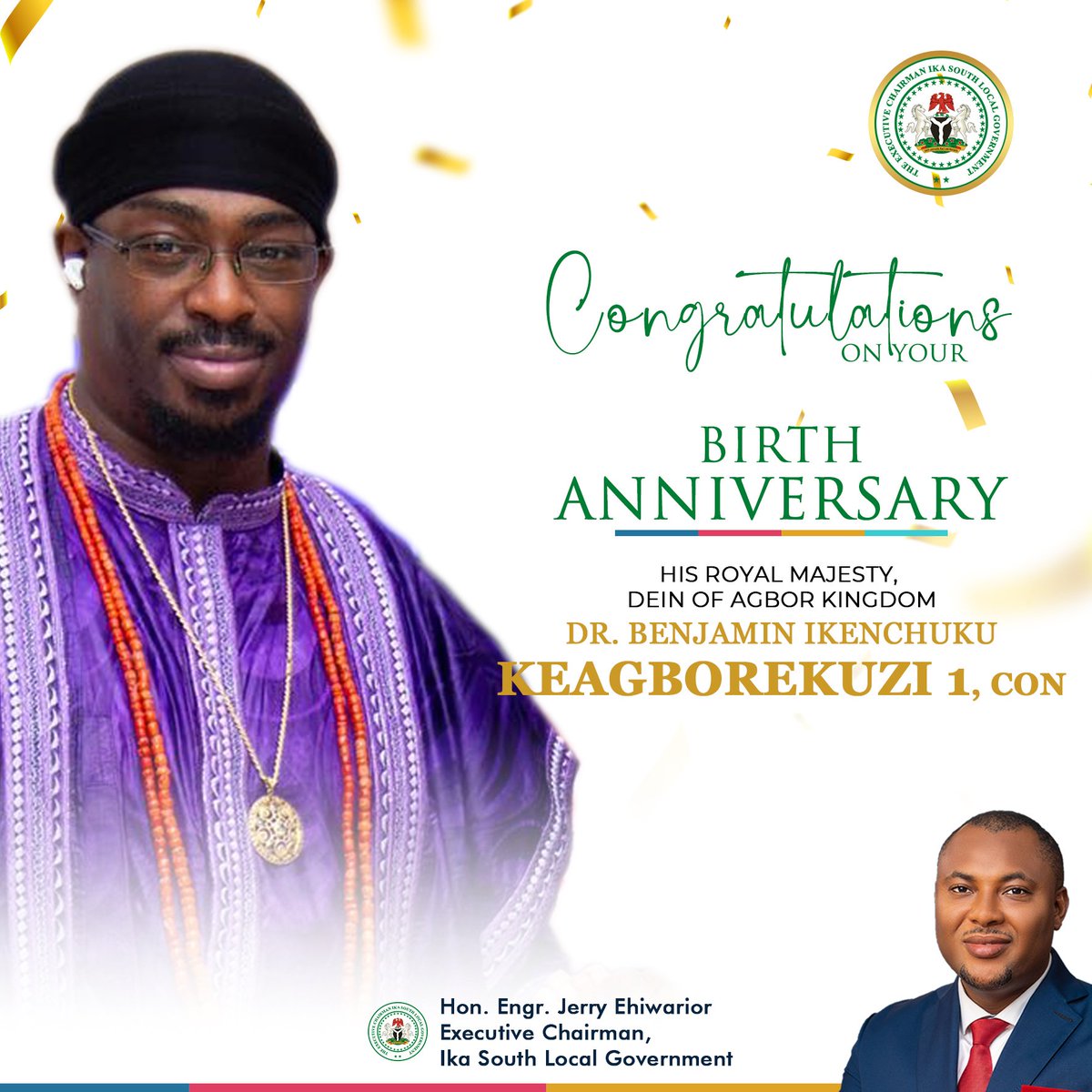 ikasouthlga's tweet photo. Ehiwarior Celebrates Dein Keagborekuzi 1st at 49

The Chairman, Ika South Local Government, Engr. Jerry Ehiwarior, Sunday, celebrated the Dein of Agbor Kingdom, His Royal Majesty, Dr. Benjamin Ikenchuku, Keagborekuzi 1st, CON, as he clocks 49 years today.

https://t.co/Kvy6C5yhPf https://t.co/zbqFlS3OU8