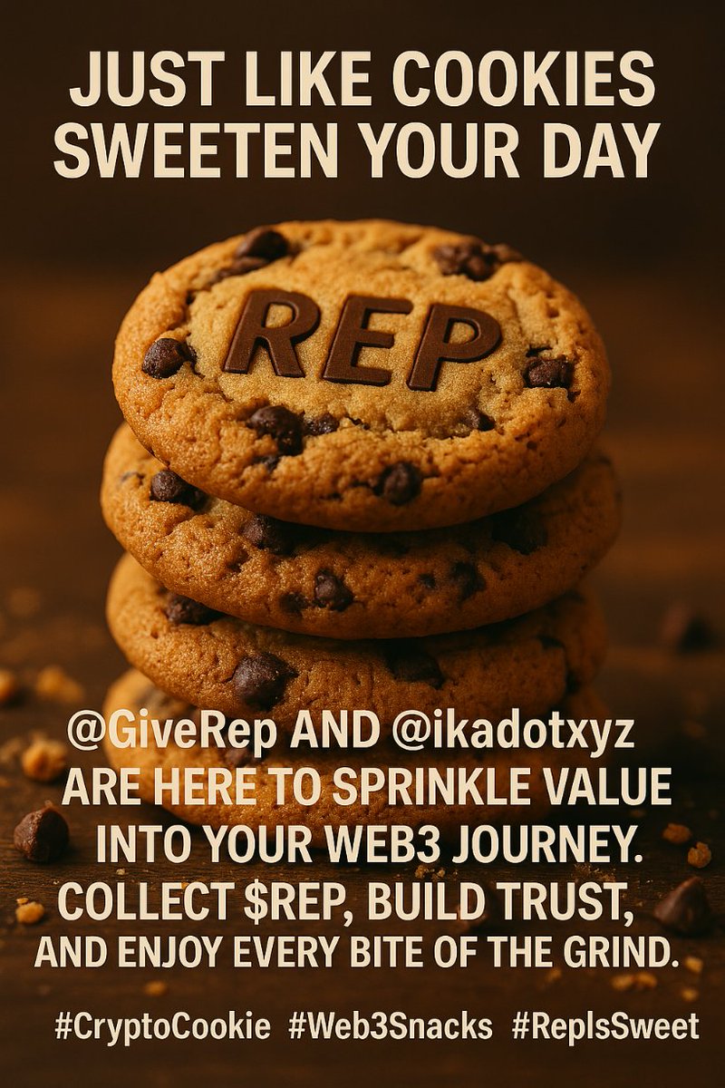 mashafie_ash's tweet photo. Just like cookies sweeten your day, @GiveRep and @ikadotxyz are here to sprinkle value into your Web3 journey.   Collect $REP, build trust, and enjoy every bite of the grind.   #CryptoCookie #Web3Snacks #RepIsSweet https://t.co/fnGqmU9vdK