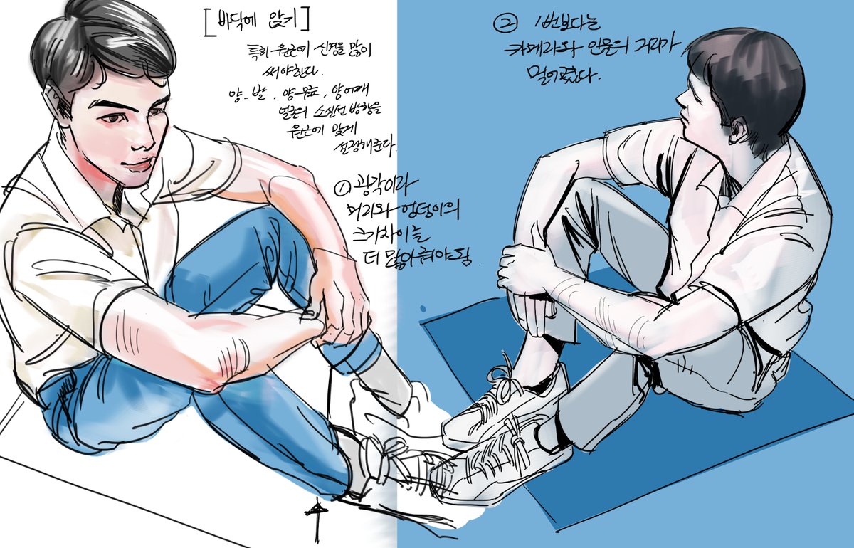 ha_lalee's tweet image. 인물크로키 모두 해당되는말이지만
돗자리위에 앉았다고 생각하고 인물의 바닥원근을
표현해주면 형태파악이 수월해진다