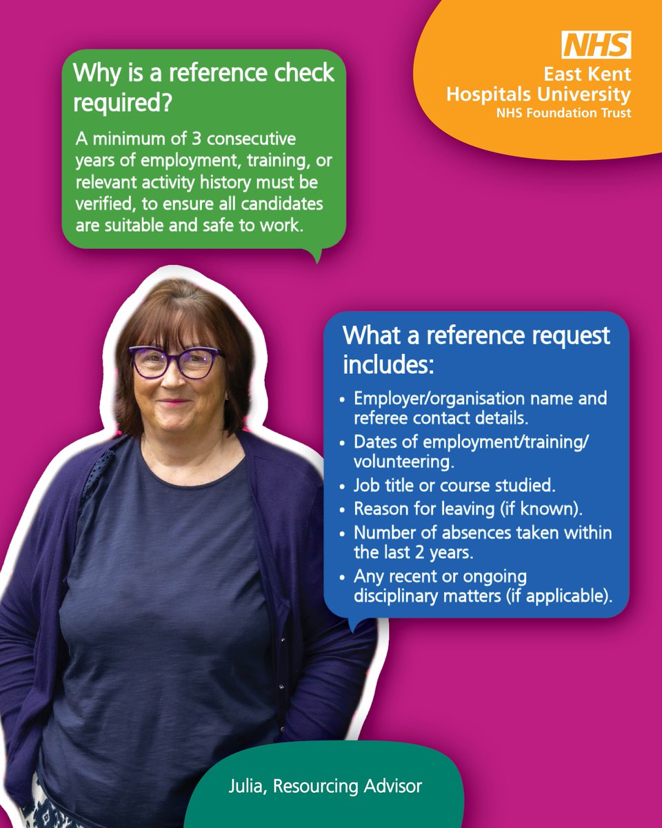 Pre-Employment Check #4: Reference Checks 

Before you can officially start your journey with us, we carry out reference checks to confirm your employment, training, or volunteer history over the past three years. 🏥 

#NHS #NHSCareers #NHSJobs #NHSRecruitment #EastKentJobs