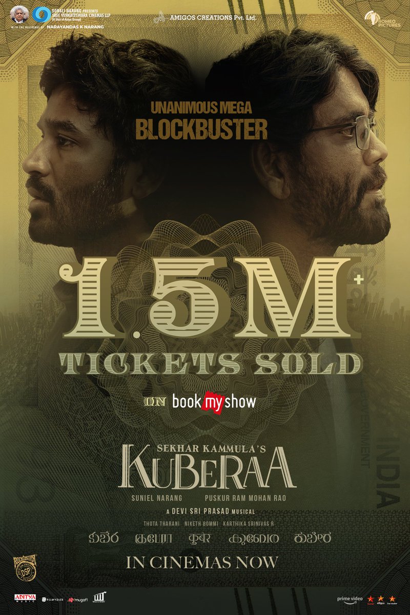 KuberaaTheMovie's tweet image. The audience can’t get enough of #Kuberaa 🔥

1.5 million+ tickets sold on BMS… and it’s only going stronger! ❤️‍🔥

Book your tickets now: linktr.ee/KuberaaTickets 

#BlockBusterKuberaa #BOXOFFICEKuberaa
#SekharKammulasKuberaa