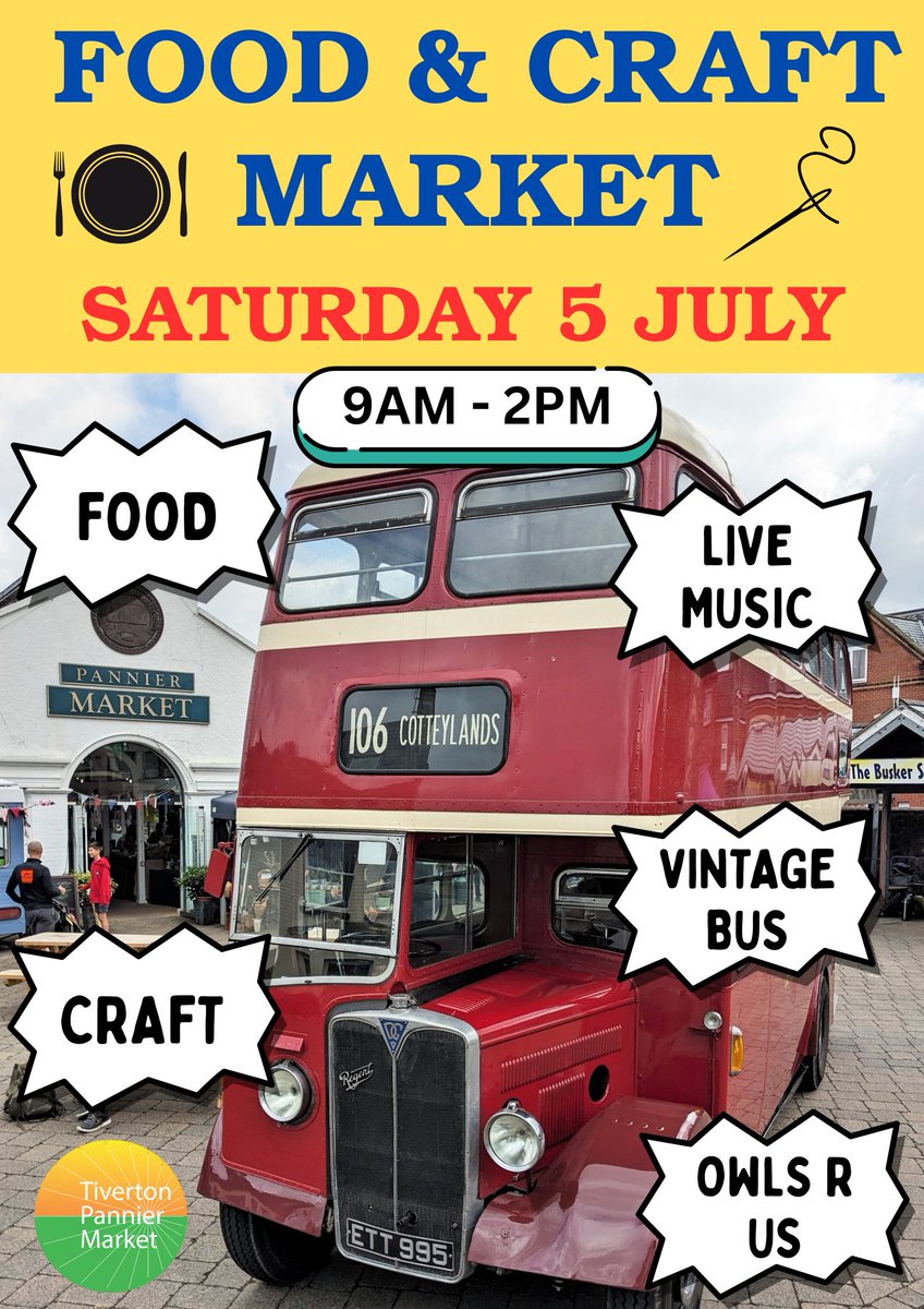 This coming Saturday 5/7/25, our 1937/53 AEC 'Light Six' Rebuild ETT 995 will be at the Pannier Market in Tiverton, supporting the Food &amp; Craft Market from 0900 - 1400.
Our volunteers will be pleased to tell you about the history of this bus &amp; DGOT's work. dgot.org.uk