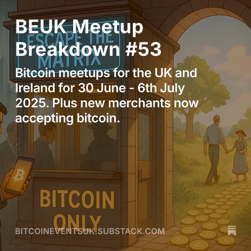 Issue 53 of the Meetup Breakdown is out now. Full summary of UK #Bitcoin meetups for the coming week. 🇬🇧

🔸5 meetups.
🔸3 new bitcoin accepting business.
🔸3 upcoming events.

Sign up for free or read all issues online.

Link in the comments. 👇🏼