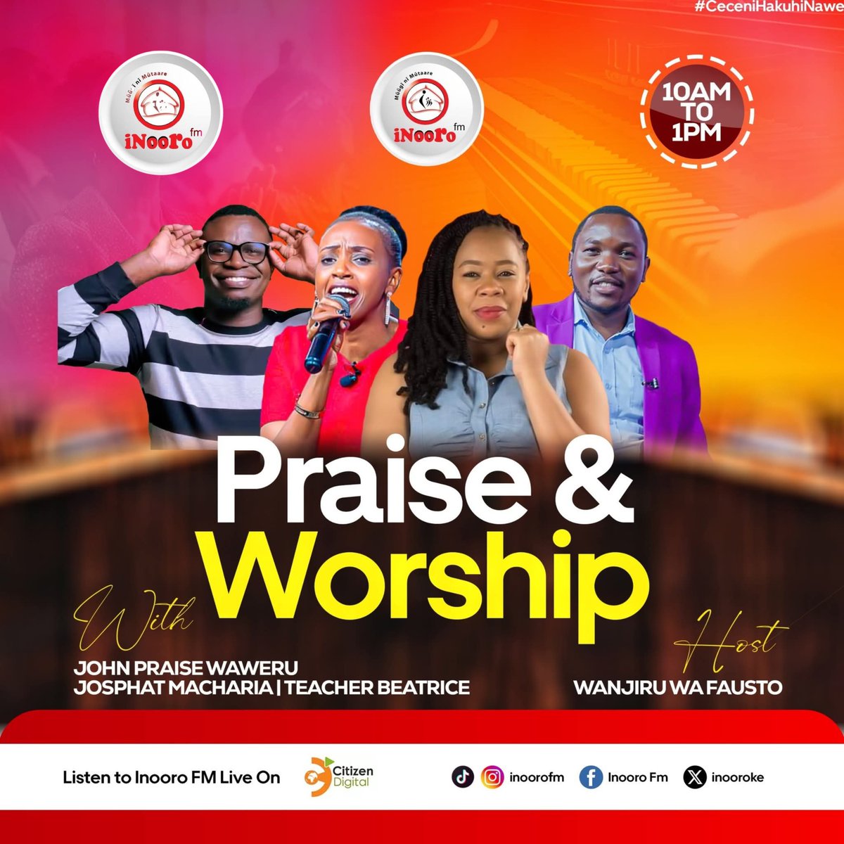 Good Morning, ni ihinda ringi ria guthathaiya Ngai na nyimbo njega tabarira-ini ya #praiseandworship na Josphat Macharia - kwa iburahimu , John praise waweru na Teacher Beatrice 

#InooroFm #MuciiwaUtuginaUtana #MuciiwaUtuginaUtana
