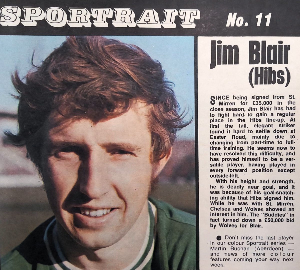 Jim Blair of Hibs in Football Scot profile in 1971. <a href="/HibernianRetro/">Hibernian Retro</a> <a href="/SimonPia1/">Simon Pia</a> <a href="/21_dougie/">Dougie HFC 21/5/16</a> <a href="/KM1875/">Kevin Mills</a>