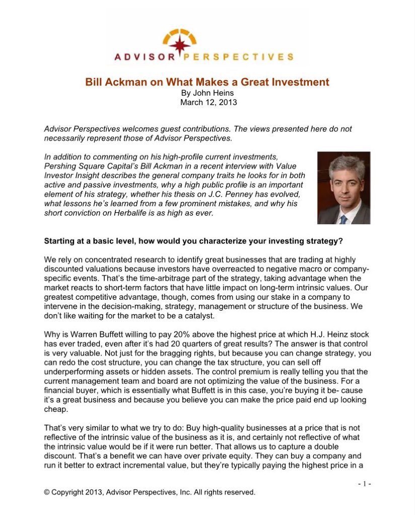 F_Compounders's tweet photo. Bill Ackman on What Makes a Great Investor https://t.co/Vn2ekEJSY8