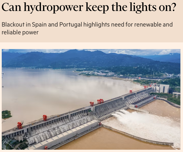 Spain’s blackout showed renewables' limits—so the fix?

More renewables. 

Hydro gets trotted out as the fix—even though it’s drought-prone &amp; has near-zero growth potential.

But energy-blind ideologues still call it “the largest renewable source.” 

Sure, FT <a href="/marthamuir25/">Martha Muir</a>