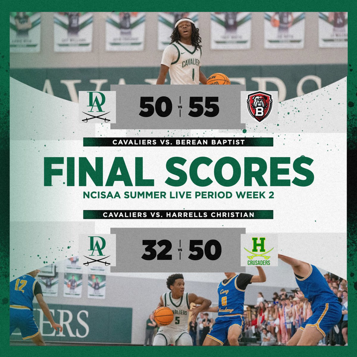Final Per Game Stats in Live Period Week 2 as the Cavs fall in two games today at FCDS:

McNeill: 12 p/6r, 50% FG
Josh Dorstte: 12p/2r/2a
Randleman: 5p/4r/2s
Frasher: 4p
Si Dorstte: 3p/4r/4a
Freelon: 3p/3r