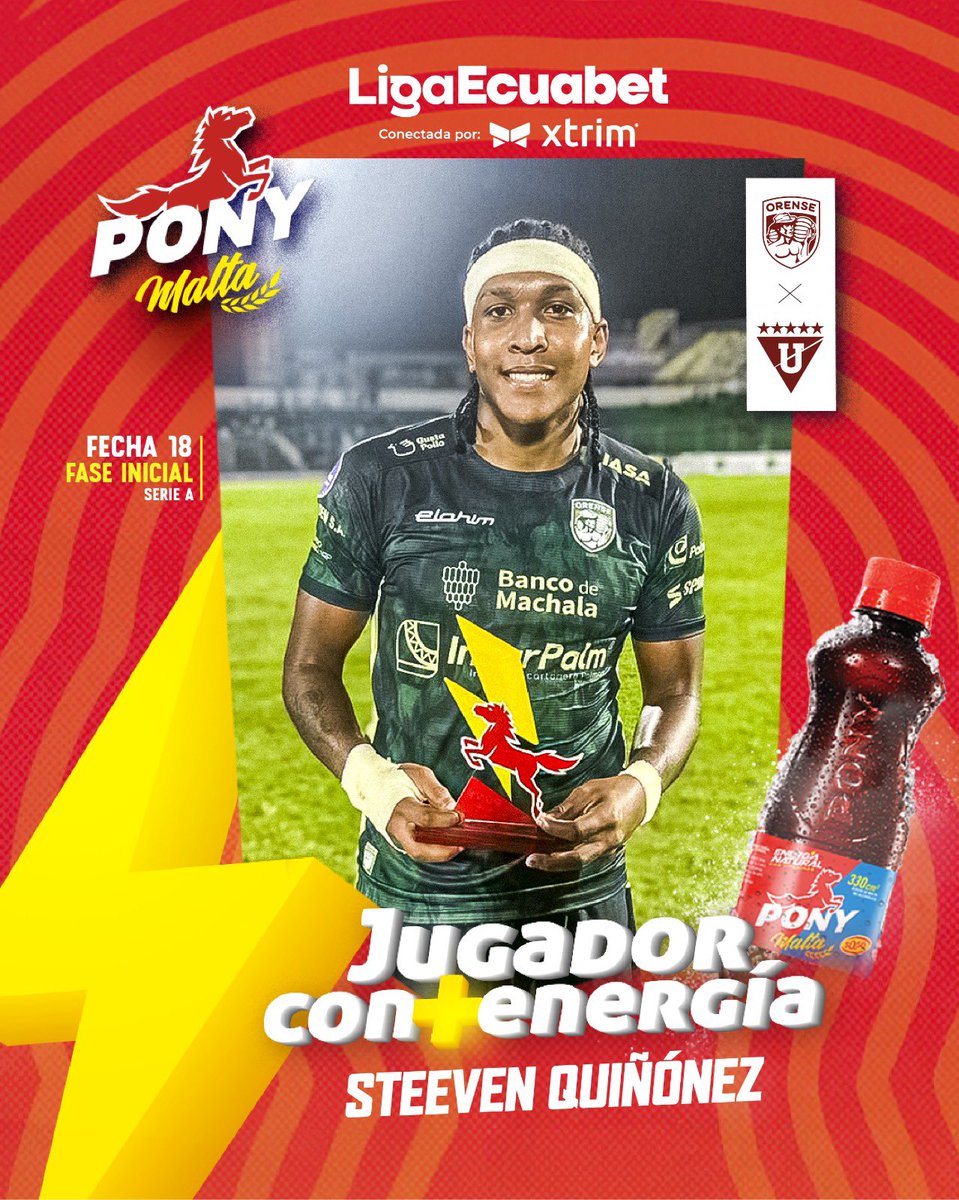 LigaEcuabetec's tweet image. 🥇Steeven Quiñónez de @Orense_SC fue elegido como el jugador con más energía @ponymaltaec 🔥

#LigaEcuabetConectadaPorXtrim #PonyMalta 🇪🇨💯