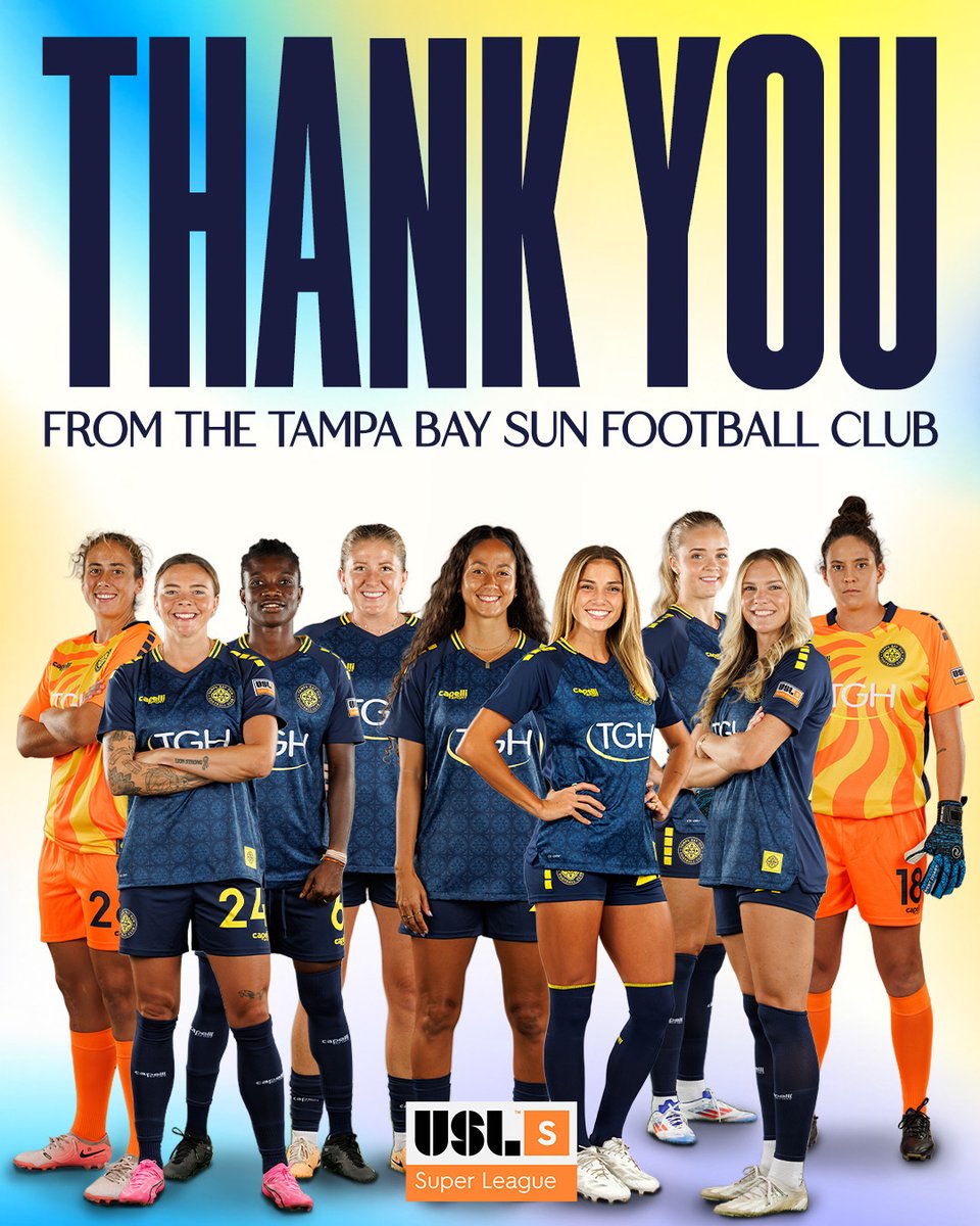 Thank you, Champions.

As we look ahead to the 2025/26 season, we extend our gratitude to the players departing Tampa Bay Sun FC. Their contributions helped deliver a title in our inaugural campaign - a legacy that will always be part of this club.

🔗tampabaysunfc.com/news/2025/06/2…