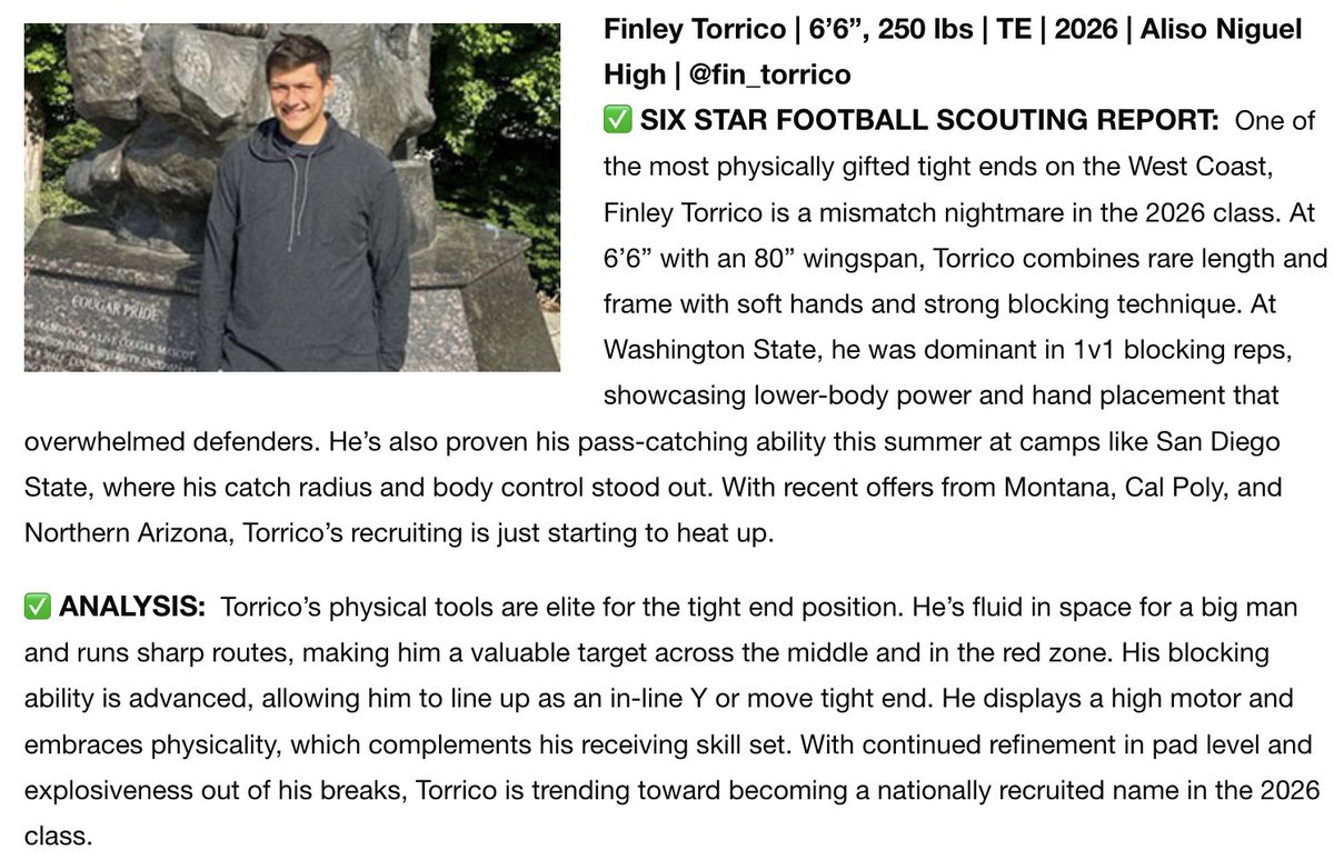 Thank you <a href="/sixstarfootball/">Six Star Football | PLUS+</a> for the mention and write up!

<a href="/coachcalahan/">Coach Michael Calahan</a> <a href="/aliso_football/">ANHS Wolverine Football</a>