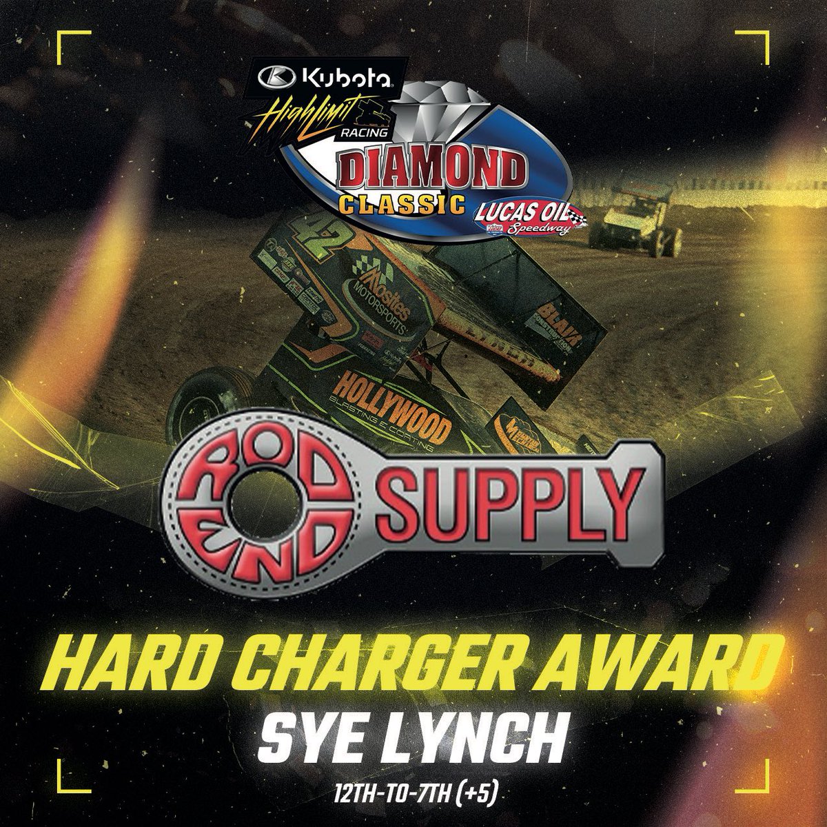 .@Sye_Lynch earned Saturday’s <a href="/Rod_End_Supply/">Rod End Supply</a> Hard Charger Award on Saturday at @LucasSpeedway — claiming a season-best finish with @Kubota_USA High Limit Racing!