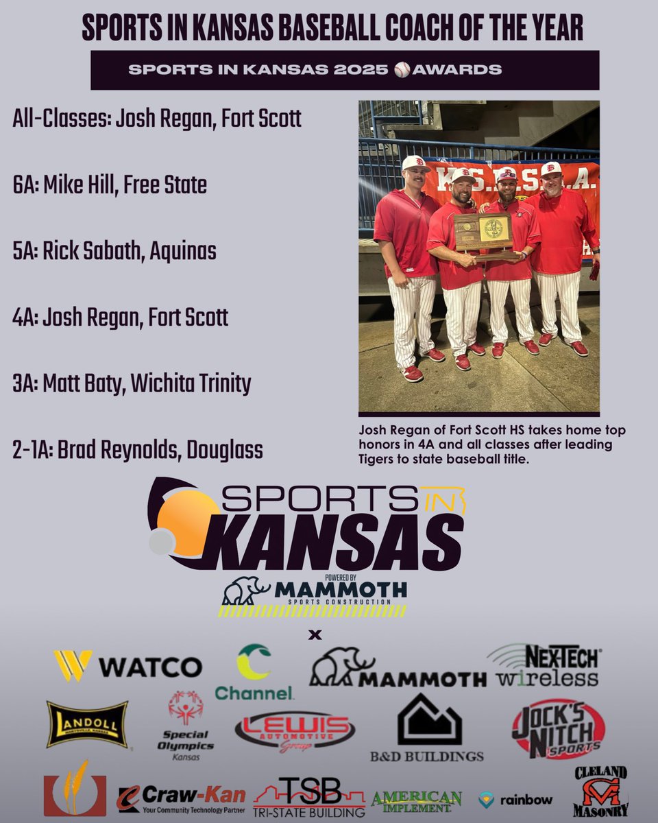 Sports in Kansas 2025 Baseball Coach of the Year Honors. #sportsinkansas
