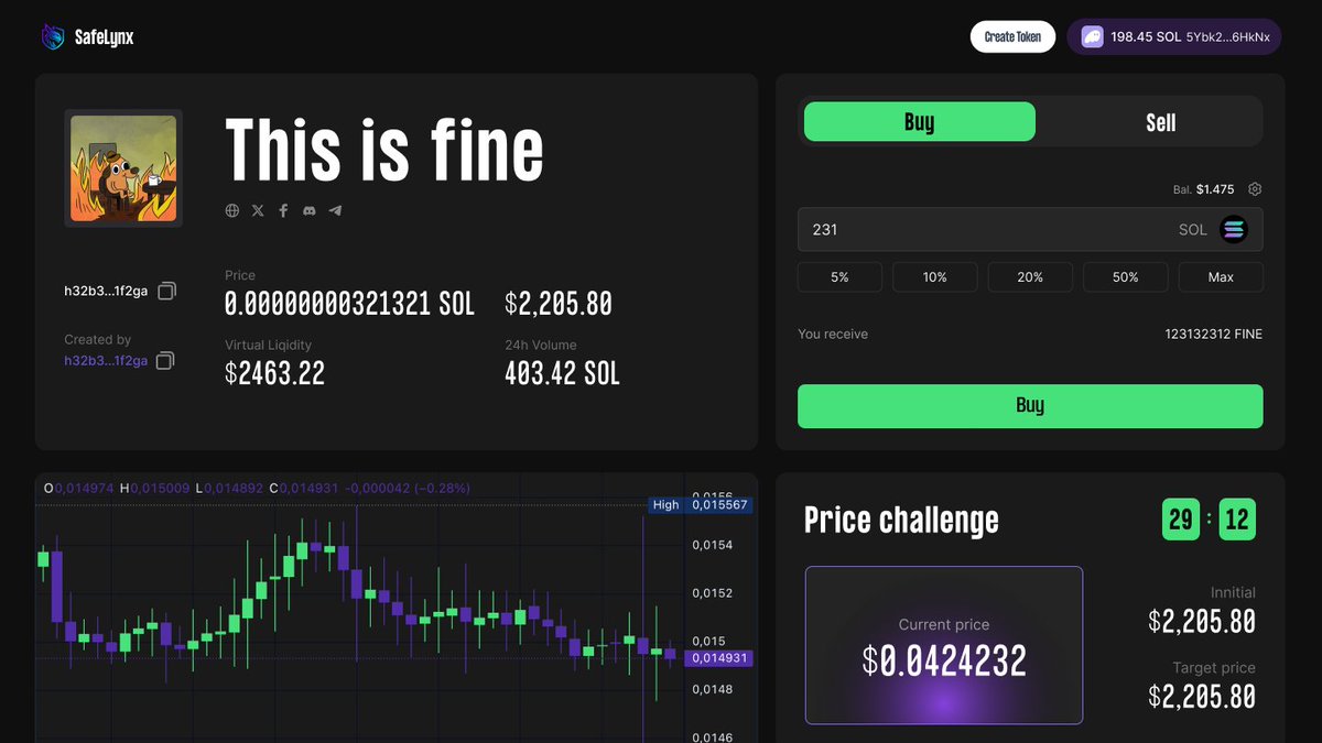 SafeLynx_xyz's tweet photo. PRICE CHALLENGE👀

SafeLynx just dropped the ultimate safeguard for your funds!

A smart on-chain mechanism that guarantee a pump of your bag🚀

We got your back! More details coming soon.💪 https://t.co/y1c5jL6CAp