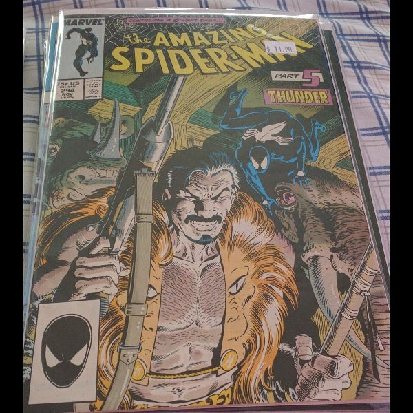 comicbookaddt's tweet photo. You know that feeling when you're digging through comic boxes and find a classic? 😍 Just pulled out this Amazing Spider-Man #294 (Kraven's Last Hunt!). What's the best gem you've unearthed lately? #ComicBookAddict #SpiderMan #MarvelComics #KravensLastHunt #ComicCollecting https://t.co/9JObFWlD49