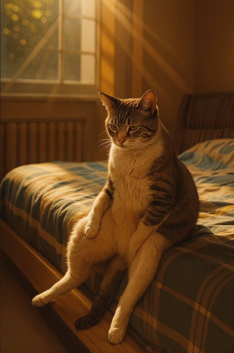mtsaigh's tweet photo. Morning Routine…
Generate a high quality image meme of a lazy cat who’s sitting on the edge of the bed, Grumpy expression, just woken up, Setting in 2000s single bedroom warm colors, Add grain and sunlight through the window early morning” https://t.co/oOAqCAcIHc