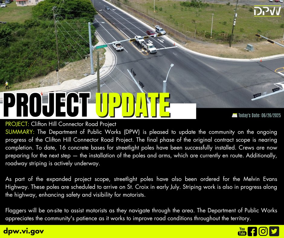 The final phase of the original contract scope is nearing completion. To date, 16 concrete bases for streetlight poles have been successfully installed. Crews are now preparing for the next step — the installation of the poles and arms, which are currently en route.