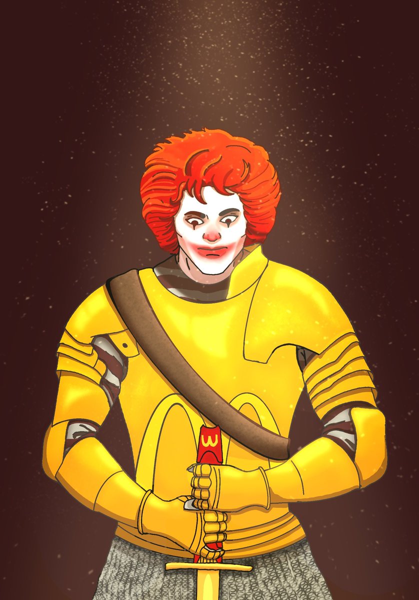 demonicpack's tweet photo. Ronald McDonald as a knight https://t.co/BBxw6Vz9V8